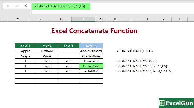 Concatenate Excel Function